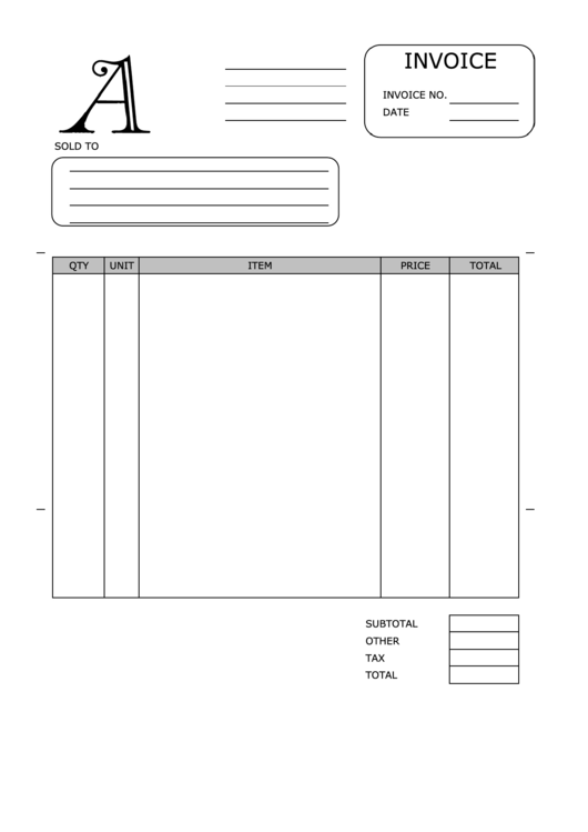 Monogram A Invoice Template Printable pdf