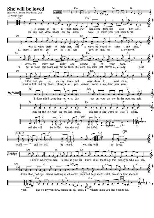 She Will Be Loved - Maroon 5 - Buena Vista Social Club Printable pdf