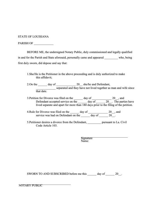 Divorce Affidavit Form Printable pdf