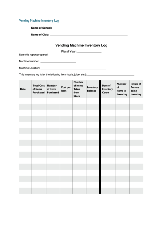 Fillable Vending Machine Inventory Template Printable Pdf Download