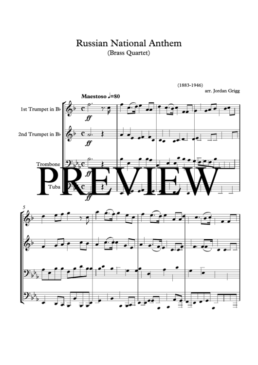 Fillable Russian National Anthem (Brass Quartet) A.v. Aleksandrov (1883 ...