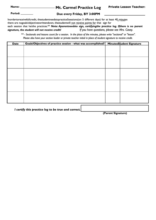 Mchs Practice Log Printable pdf