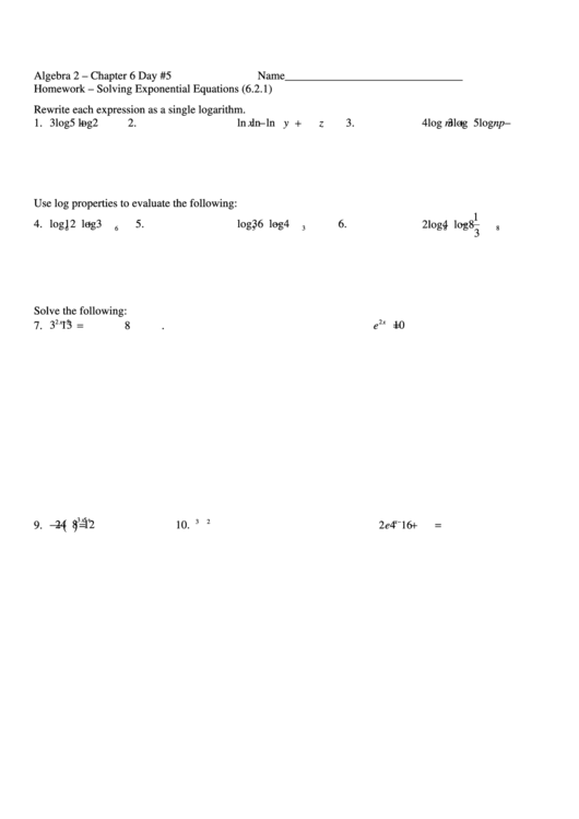 Solving Exponential Equations Printable pdf