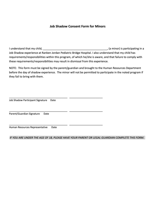 Job Shadow Consent Form For Minors
