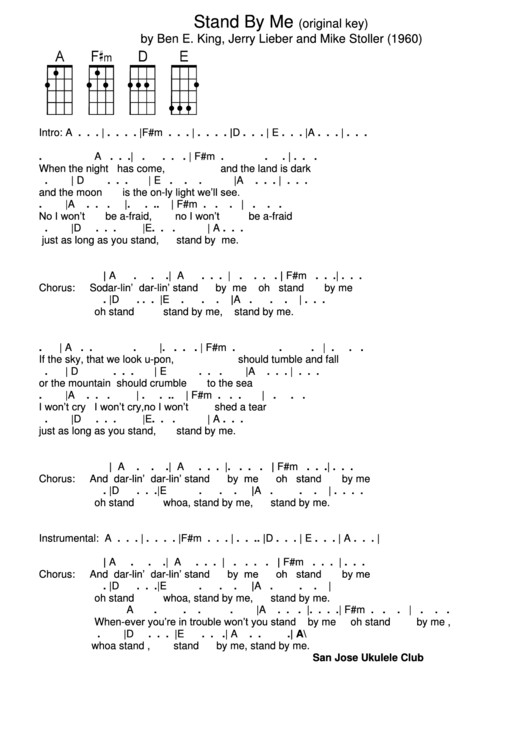 Stand By Me (Original Key) By Ben E. King, Jerry Lieber And Mike Stoller (1960) Printable pdf