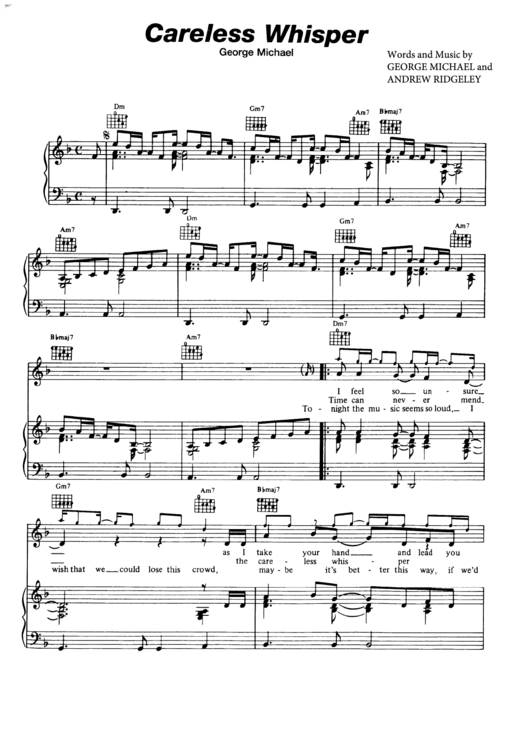 Careless Whisper Sheet Music (George Michael) Printable pdf