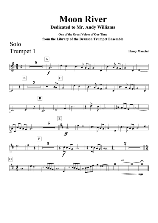 Moon River - Trumpet (Henry Mancini) Printable pdf