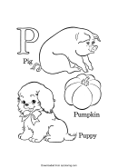 Letter P Template - Pig, Pumpkin & Puppy