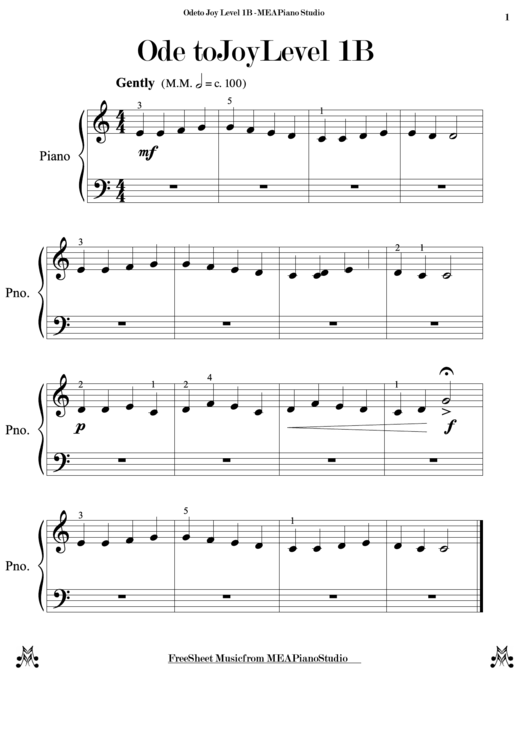 Ode To Joy Level 1b (arrg. By Mea Piano Studio)