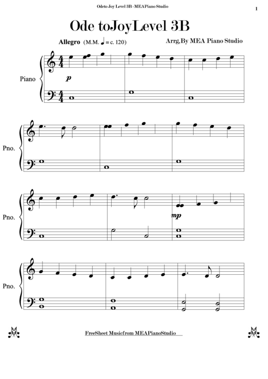 Ode To Joy Level 3b (Arrg. By Mea Piano Studio) Printable pdf