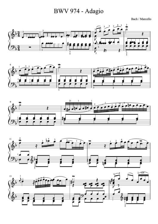 Bwv 974 - Adagio - Bach / Marcello Printable pdf
