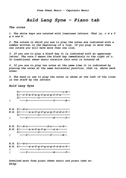Auld Lang Syne - Piano Tab Printable pdf