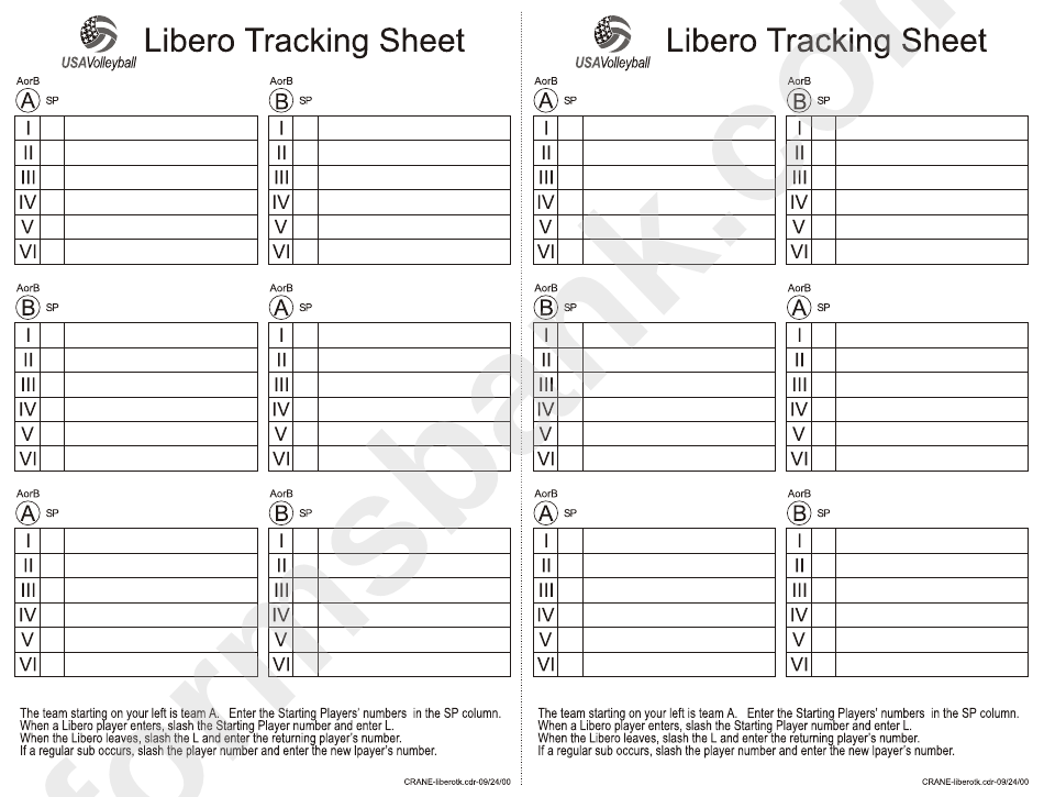 Libero Tracking Sheet printable pdf download