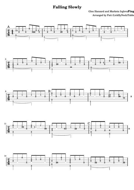 Falling Slowly - Standard Tuning - Fingerstyle Guitar Printable pdf