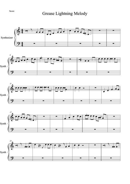 Grease Lightning Melody printable pdf download