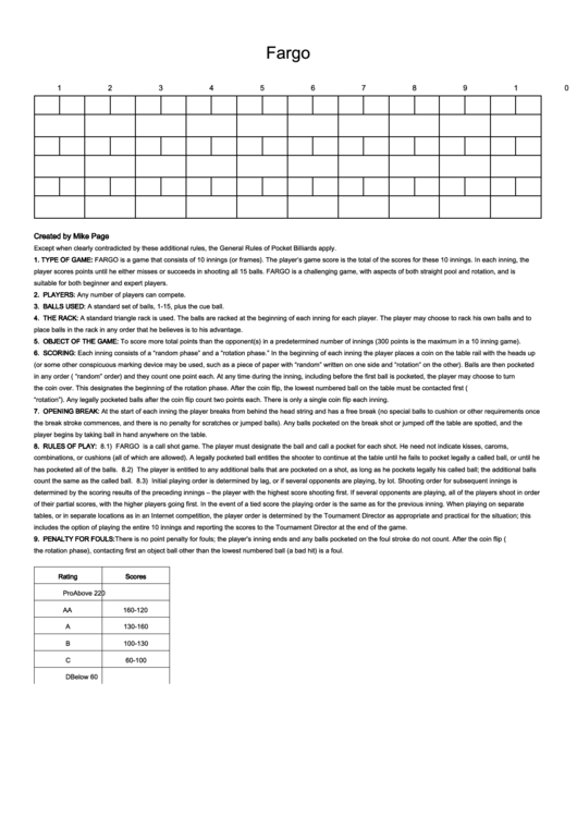 Fargo Game Template Printable pdf