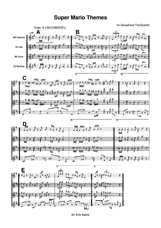Super Mario Themes For Saxophone Trio/quartet Printable pdf