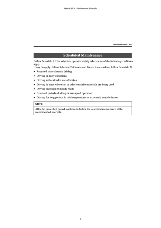 Mazda Rx-8 Maintenance Schedule Printable pdf