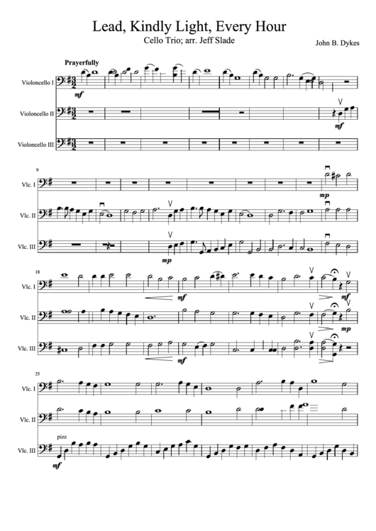 John B. Dykes - Lead, Kindly Light, Every Hour Cello Sheet Music Printable pdf