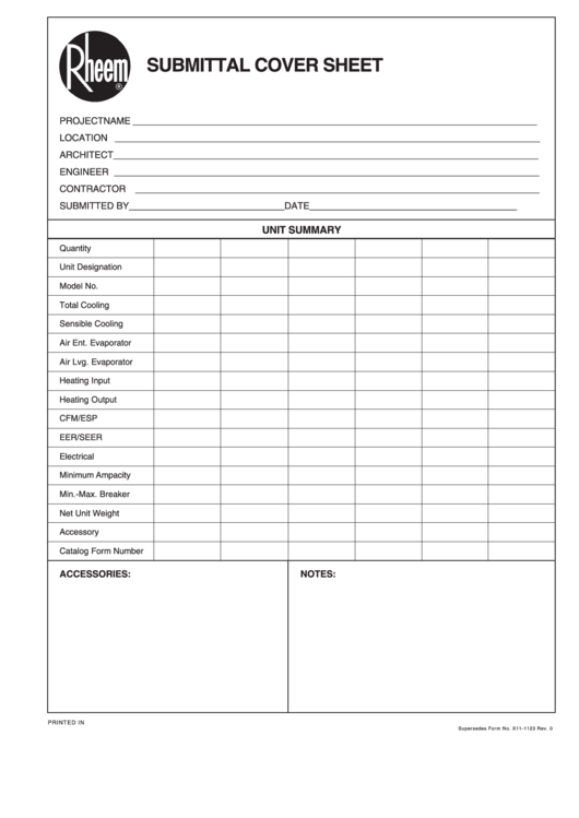 Fillable Submittal Cover Sheet printable pdf download