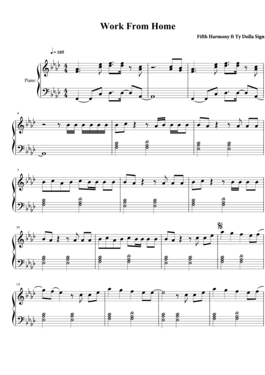 Work From Home Sheet Music - Fifth Harmony Printable pdf