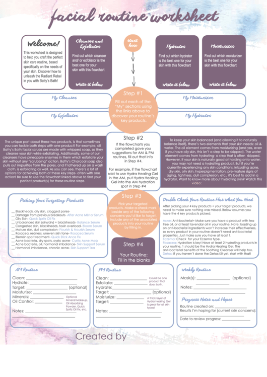 Facial Routine Worksheet - Batty & Bath Printable pdf