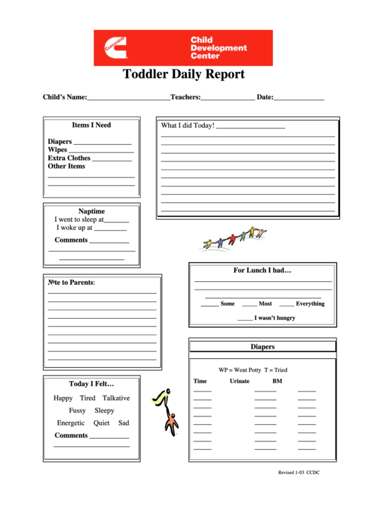 Toddler Daily Report Printable pdf