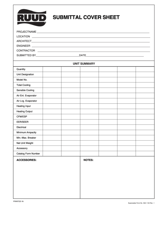 Fillable Submittal Cover Sheet Printable pdf