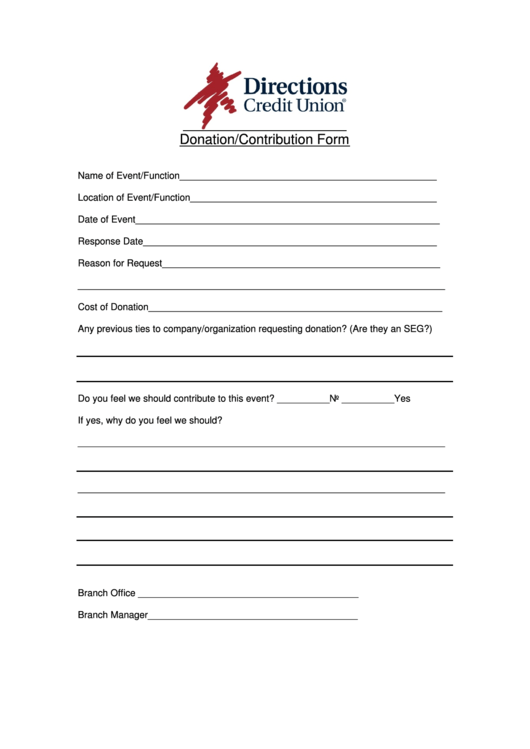 Fillable Donation/contribution Form Printable pdf