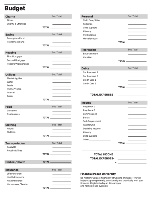 Budget Template Printable pdf