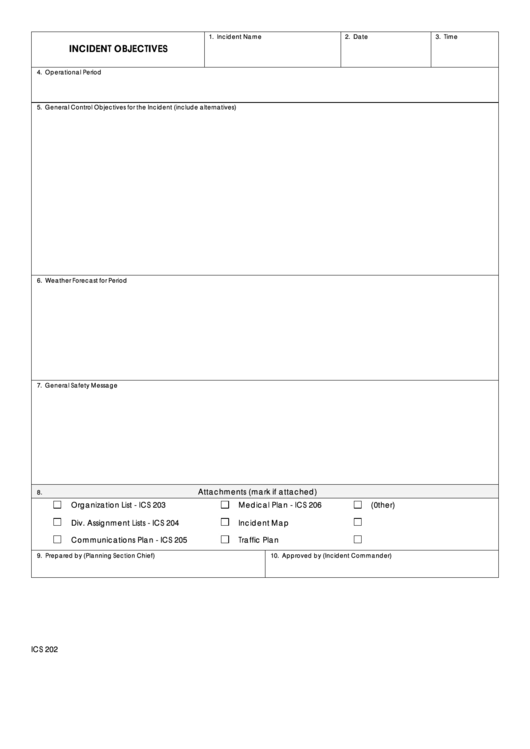 Incident Objectives - Ics Form 202 Printable pdf