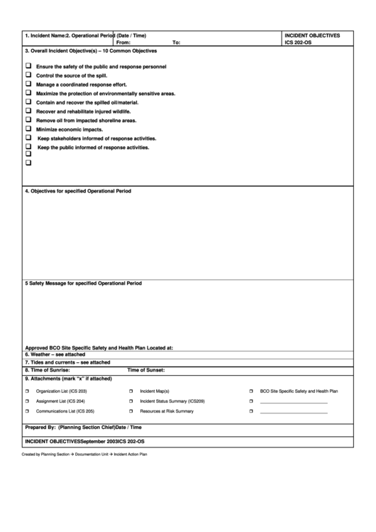 Incident Objectives - Ics 202-Os Printable pdf