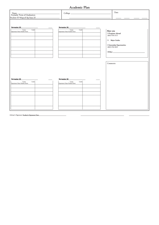 Fillable Fillable Academic Plan Template printable pdf download