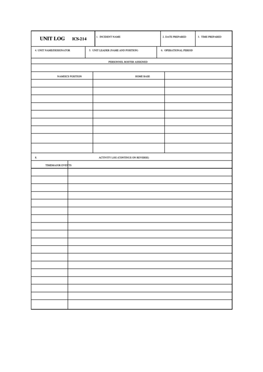 Unit Log Ics-214 Printable pdf