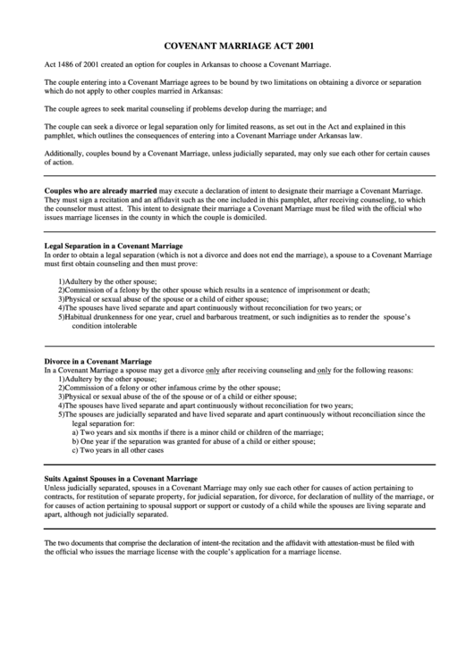 Covenant Marriage Act Form Printable pdf