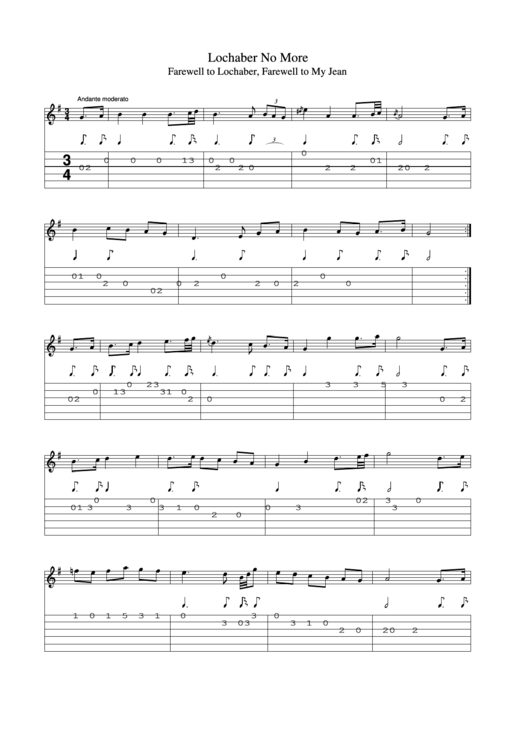 Lochaber No More (Farewell To Lochaber, Farewell To My Jean) Banjo/guitar Sheet Music Printable pdf