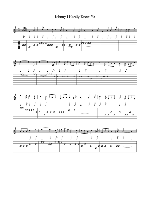Johnny I Hardly Knew Ye Banjo/guitar Sheet Music Printable pdf