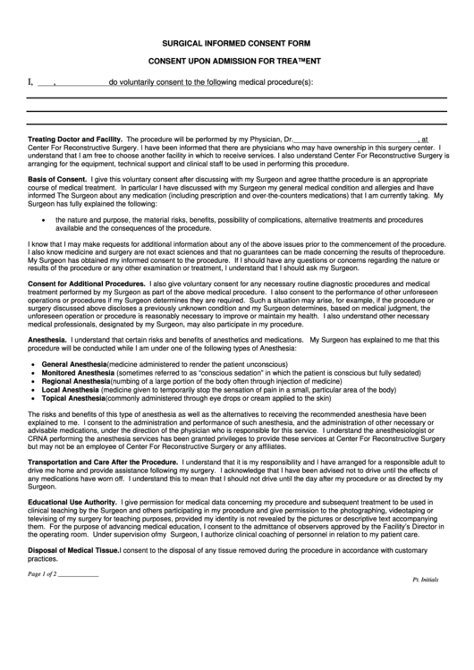 Surgical Informed Consent Form Printable pdf