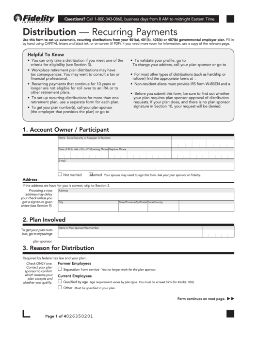 Fidelity Distribution Form Printable pdf