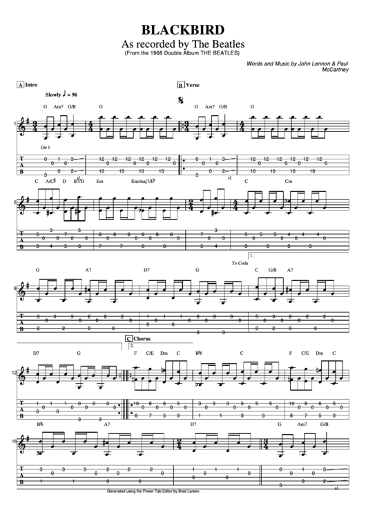 Blackbird - By Lennon/mccartney Printable pdf