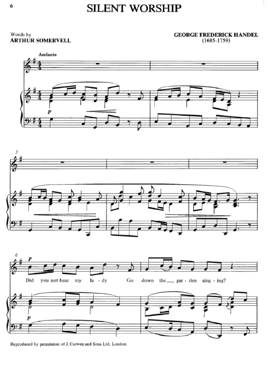 Silent Worship - By Handel And Somervell Printable pdf