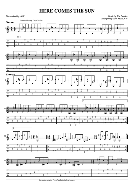 Here Comes The Sun - By The Beatles Printable pdf