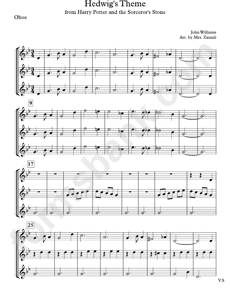 Hedwigs Theme -by John Williams - Oboe Printable Pdf Download