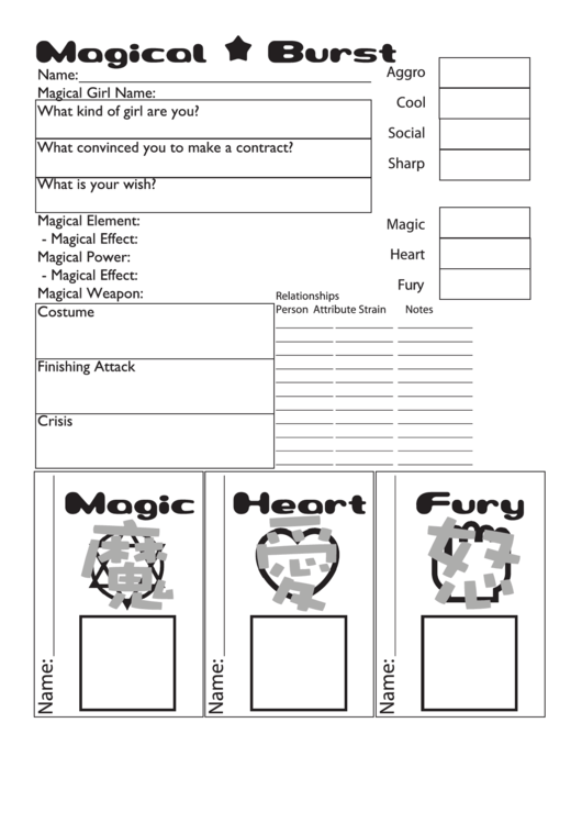 Magical Burst Character Sheet Printable pdf