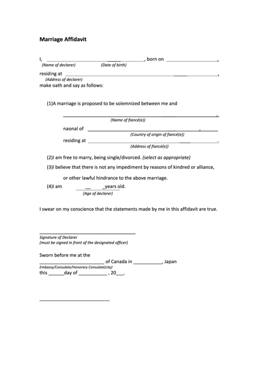 Marriage Affidavit Printable pdf