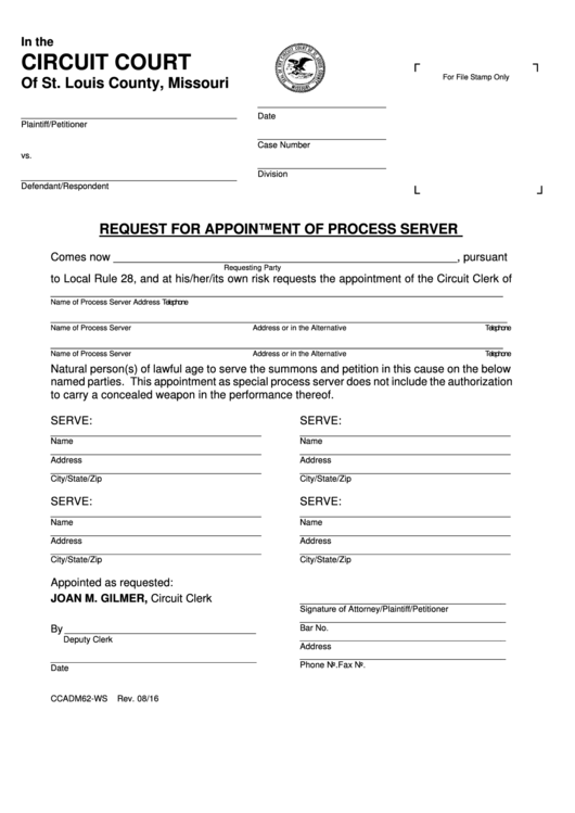 Fillable Request For Appointment Of Process Server Form Printable pdf