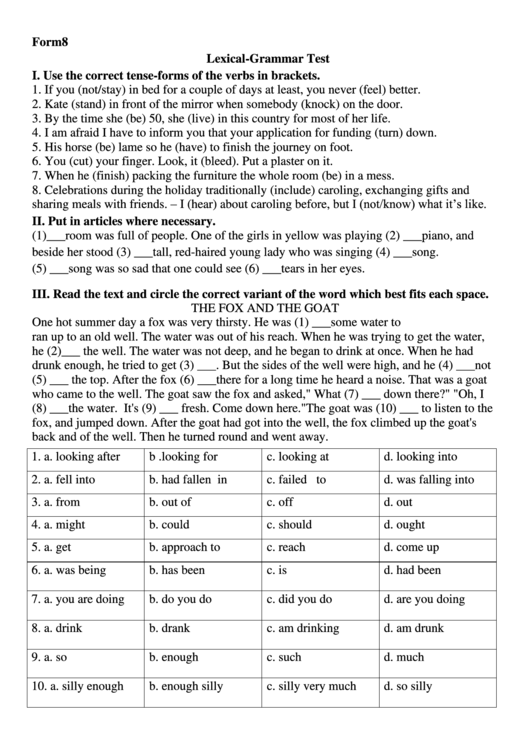 Lexical-Grammar Test Printable pdf