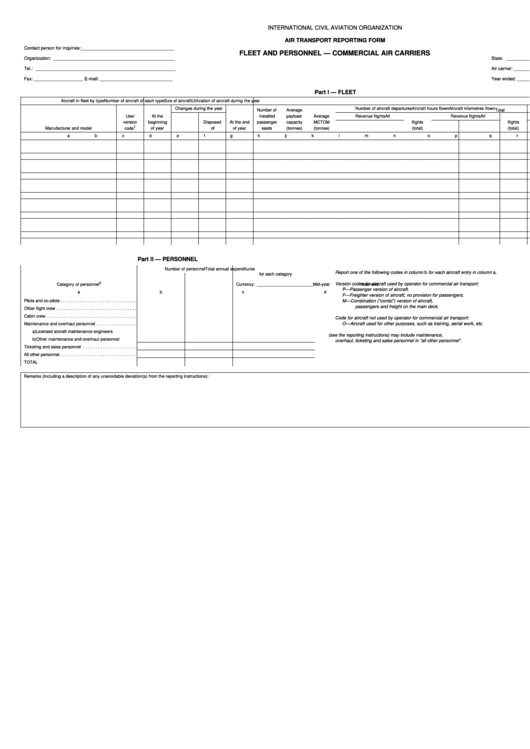 Air Transport Reporting Form Printable pdf