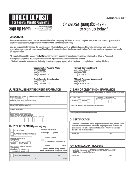 Fillable Social Security Direct Deposit Sign Up Form Printable pdf