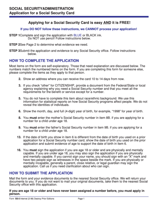 Social Security Administration Application For A Social Security Card Printable pdf